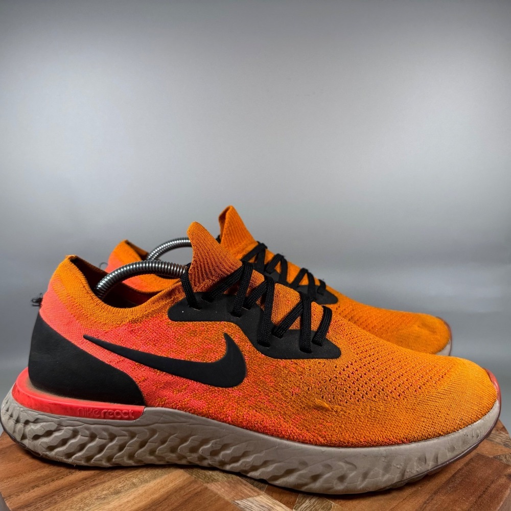 Nike‎ Epic React Flyknit Mens 12.5 Orange Cone Black Running Shoes AQ0067-800